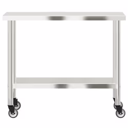 vidaXL Kitchen Work Table with Wheels Prep Catering Table Stainless Steel - 110 x 55 x 85 cm - Additional view 4