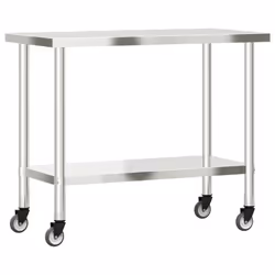 vidaXL Kitchen Work Table with Wheels Prep Catering Table Stainless Steel - 110 x 55 x 85 cm - Additional view 6