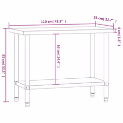 vidaXL Kitchen Work Table Food Prep Work Bench Catering Table Stainless Steel - 110 x 55 x 85 cm - Additional view 8