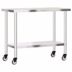 vidaXL Kitchen Work Table with Wheels Prep Catering Table Stainless Steel - Additional view 6
