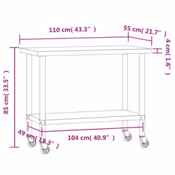 vidaXL Kitchen Work Table with Wheels Prep Catering Table Stainless Steel - Additional view 8