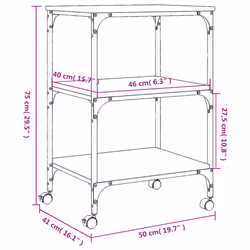 vidaXL Printer Stand 3-Tier Office Printer Table Smoked Oak Engineered Wood - Additional view 3