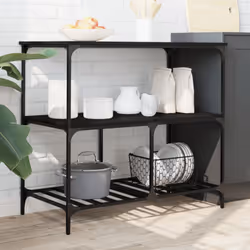 vidaXL Kitchen Trolley Rolling Cart Storage Cart Trolley Black Engineered Wood