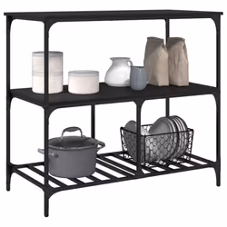 vidaXL Kitchen Trolley Rolling Cart Storage Cart Trolley Black Engineered Wood - Additional view 4