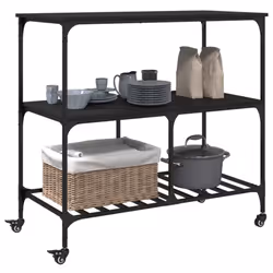 vidaXL Kitchen Trolley Rolling Cart Storage Cart Trolley Black Engineered Wood - Additional view 5