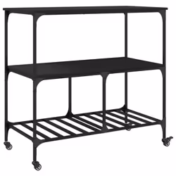 vidaXL Kitchen Trolley Rolling Cart Storage Cart Trolley Black Engineered Wood - Additional view 8