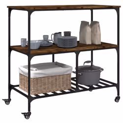 vidaXL Kitchen Trolley Rolling Cart Storage Cart Smoked Oak Engineered Wood - Additional view 4