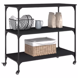 vidaXL Kitchen Trolley Rolling Cart Storage Cart Trolley Black Engineered Wood - Additional view 5