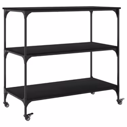 vidaXL Kitchen Trolley Rolling Cart Storage Cart Trolley Black Engineered Wood - Additional view 8