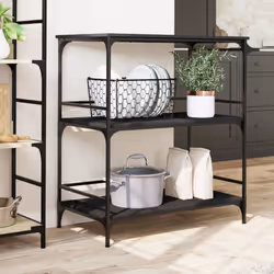 vidaXL Kitchen Trolley Rolling Cart Storage Cart Trolley Black Engineered Wood - Additional view 2