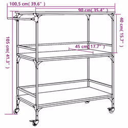 vidaXL Kitchen Trolley Rolling Cart Storage Cart Trolley Black Engineered Wood - Additional view 3