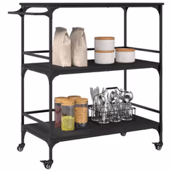 vidaXL Kitchen Trolley Rolling Cart Storage Cart Trolley Black Engineered Wood - Additional view 4