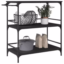 vidaXL Kitchen Trolley Rolling Cart Storage Cart Trolley Black Engineered Wood - Additional view 5