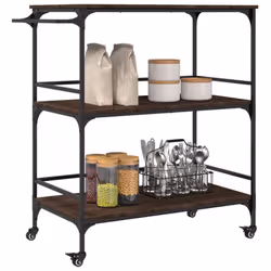 vidaXL Kitchen Trolley Rolling Cart Storage Cart Brown Oak Engineered Wood - Additional view 4