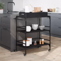 vidaXL Kitchen Trolley Rolling Cart Storage Cart Trolley Black Engineered Wood
