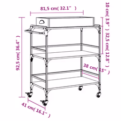 vidaXL Kitchen Trolley Rolling Cart Storage Cart Trolley Black Engineered Wood