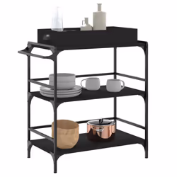 vidaXL Kitchen Trolley Rolling Cart Storage Cart Trolley Black Engineered Wood - Additional view 4