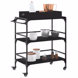 vidaXL Kitchen Trolley Rolling Cart Storage Cart Trolley Black Engineered Wood - Additional view 5