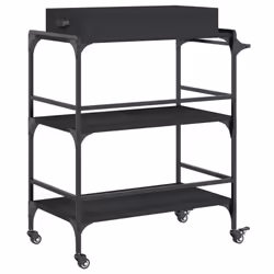 vidaXL Kitchen Trolley Rolling Cart Storage Cart Trolley Black Engineered Wood - Additional view 8