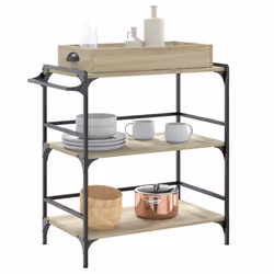 vidaXL Kitchen Trolley Rolling Cart Storage Cart Sonoma Oak Engineered Wood - Additional view 4