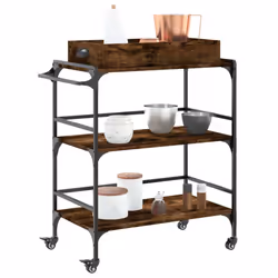vidaXL Kitchen Trolley Rolling Cart Storage Cart Smoked Oak Engineered Wood - Additional view 5