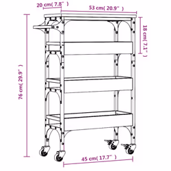 vidaXL Kitchen Trolley Rolling Cart Storage Cart Smoked Oak Engineered Wood - Additional view 3