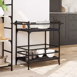 vidaXL Kitchen Trolley Rolling Cart Storage Cart Trolley Black Engineered Wood