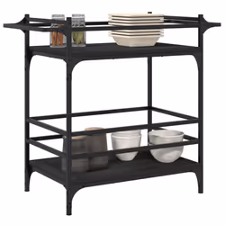 vidaXL Kitchen Trolley Rolling Cart Storage Cart Trolley Black Engineered Wood - Additional view 5