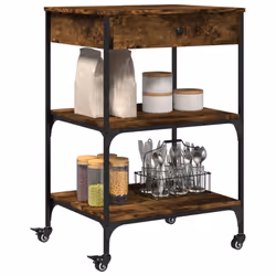 vidaXL Kitchen Trolley Rolling Cart Storage Cart Smoked Oak Engineered Wood - Additional view 5