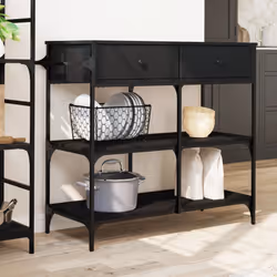 vidaXL Kitchen Trolley Rolling Cart Storage Cart Trolley Black Engineered Wood