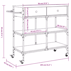 vidaXL Kitchen Trolley Rolling Cart Storage Cart Smoked Oak Engineered Wood