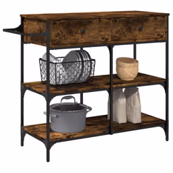 vidaXL Kitchen Trolley Rolling Cart Storage Cart Smoked Oak Engineered Wood - Additional view 4