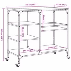 vidaXL Kitchen Trolley Rolling Cart Storage Cart Smoked Oak Engineered Wood - smoked oak