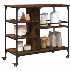 vidaXL Kitchen Trolley Rolling Cart Storage Cart Smoked Oak Engineered Wood - smoked oak - Additional view 5