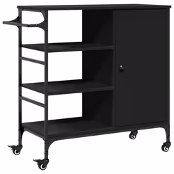 vidaXL Kitchen Trolley Rolling Cart Storage Cart Trolley Black Engineered Wood