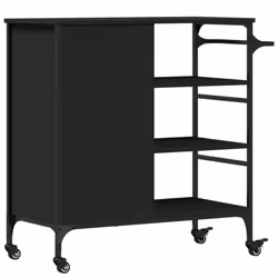 vidaXL Kitchen Trolley Rolling Cart Storage Cart Trolley Black Engineered Wood - Additional view 10