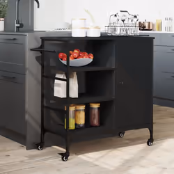 vidaXL Kitchen Trolley Rolling Cart Storage Cart Trolley Black Engineered Wood