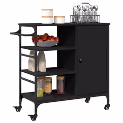 vidaXL Kitchen Trolley Rolling Cart Storage Cart Trolley Black Engineered Wood - Additional view 4