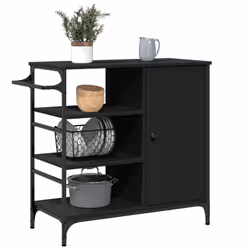 vidaXL Kitchen Trolley Rolling Cart Storage Cart Trolley Black Engineered Wood - Additional view 5