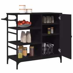 vidaXL Kitchen Trolley Rolling Cart Storage Cart Trolley Black Engineered Wood - Additional view 6