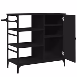 vidaXL Kitchen Trolley Rolling Cart Storage Cart Trolley Black Engineered Wood - Additional view 8