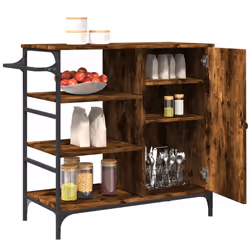 vidaXL Kitchen Trolley Rolling Cart Storage Cart Smoked Oak Engineered Wood - Additional view 6