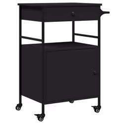 vidaXL Kitchen Trolley Rolling Cart Storage Cart Trolley Black Engineered Wood