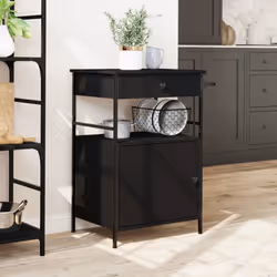 vidaXL Kitchen Trolley Rolling Cart Storage Cart Trolley Black Engineered Wood