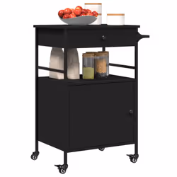 vidaXL Kitchen Trolley Rolling Cart Storage Cart Trolley Black Engineered Wood - Additional view 5