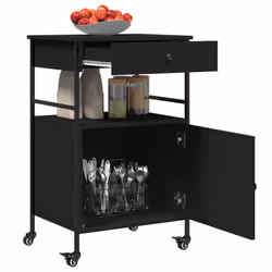vidaXL Kitchen Trolley Rolling Cart Storage Cart Trolley Black Engineered Wood - Additional view 6