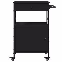 vidaXL Kitchen Trolley Rolling Cart Storage Cart Trolley Black Engineered Wood - Additional view 8
