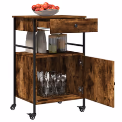vidaXL Kitchen Trolley Rolling Cart Storage Cart Smoked Oak Engineered Wood - Additional view 6