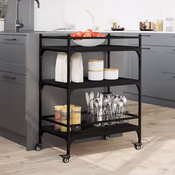vidaXL Kitchen Trolley Rolling Cart Storage Cart Trolley Black Engineered Wood