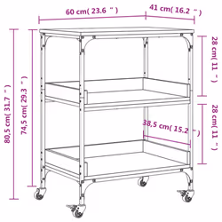 vidaXL Kitchen Trolley Rolling Cart Storage Cart Grey Sonoma Engineered Wood - Additional view 3